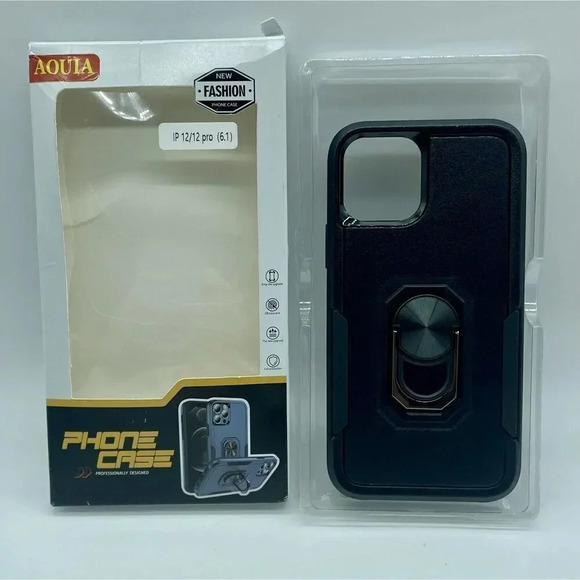 AOUIA for iPhone 12 & 12 Pro Case 6.1” With Ring Stand Heavy Duty Armor‎ Case - Picture 1 of 1